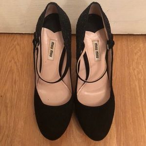 Miu Miu black glitter Mary Jane heels size 41
